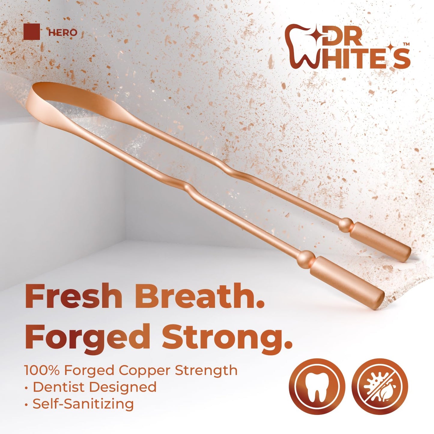 Dr. White’s Copper Tongue Scraper – Dentist-Designed Tongue Cleaner Tool for Fresh Breath, Dual-Grip, Rust-Resistant, Built to Last – 100% Forged Copper, For Adults & Kids (2-Pack)