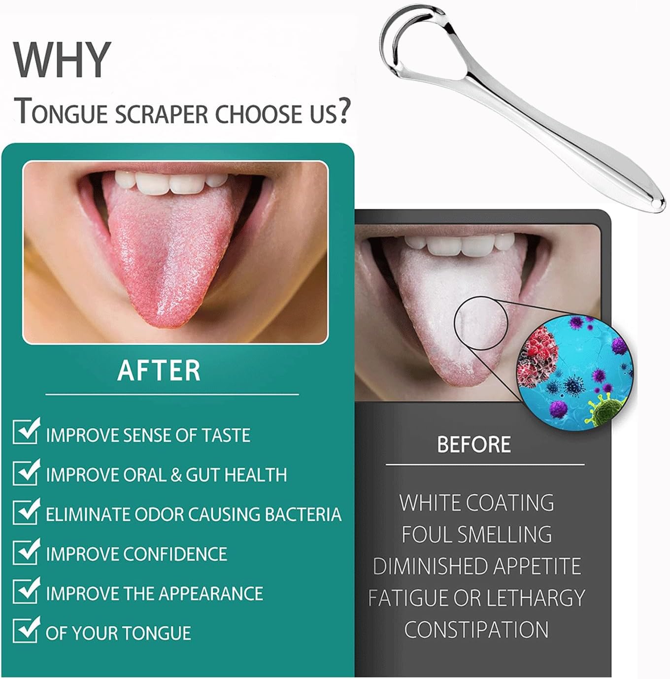 2 Pack Tongue Scraper with Travel Case, Medical Grade Metal Tongue Scrapers for Adults & Kids, Dual-Layer Tongue Cleaners Set for Fresh Breath, Stainless Steel Reusable Tongue Scrubber