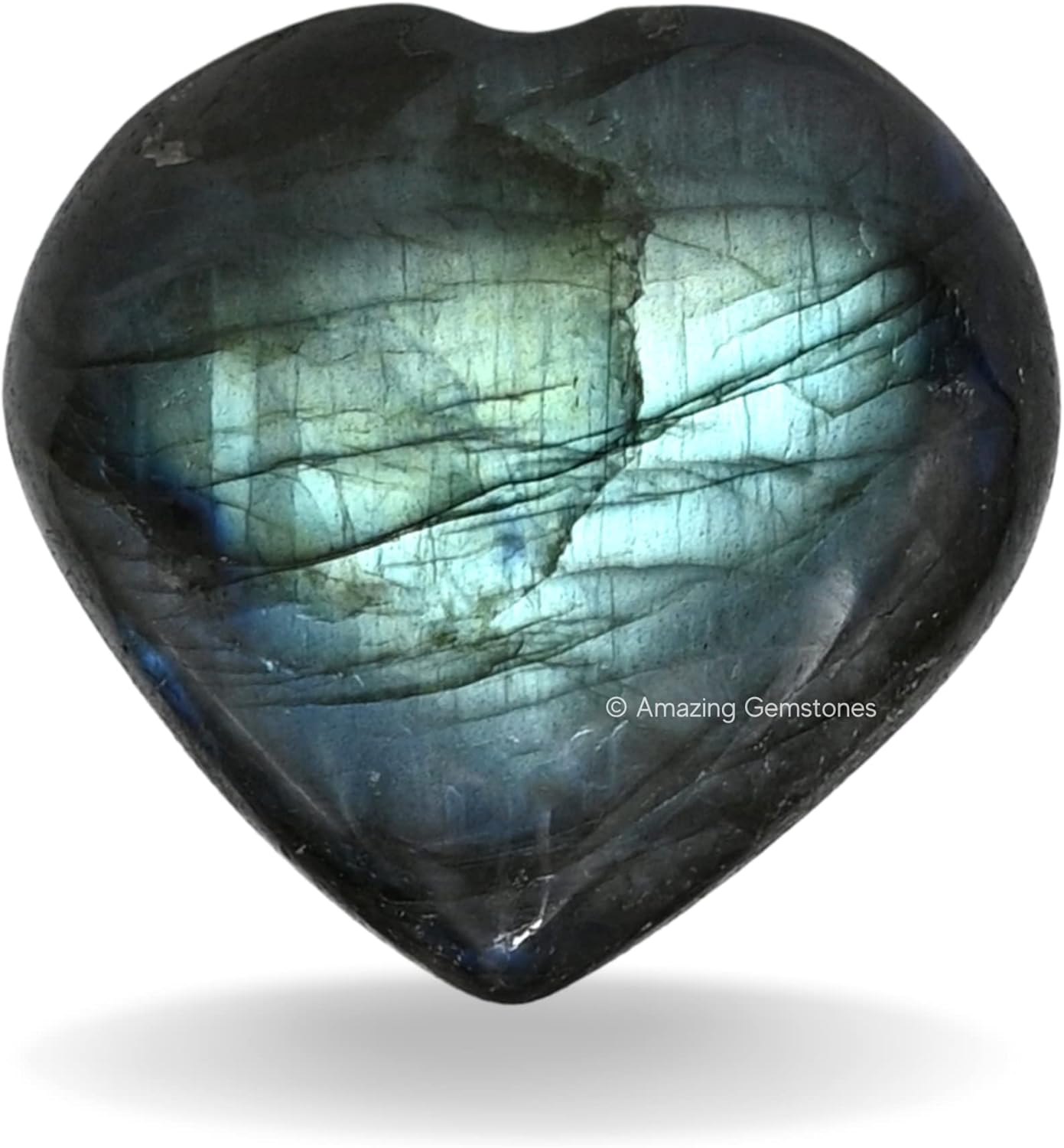 Labradorite Crystal Heart Palm Stone - Pocket Massage Worry Stone for Natural Body Chakra Balancing, Reiki Healing and Crystal Grid