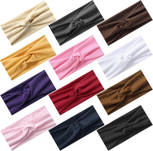 12-Pack Wide Stretch Headbands for Women - Non-Slip Extra Wide Turban Hair Bands for Workout, African Style, Sports & Daily Use (Breathable, All-Day Comfort) Color1 (Color2)