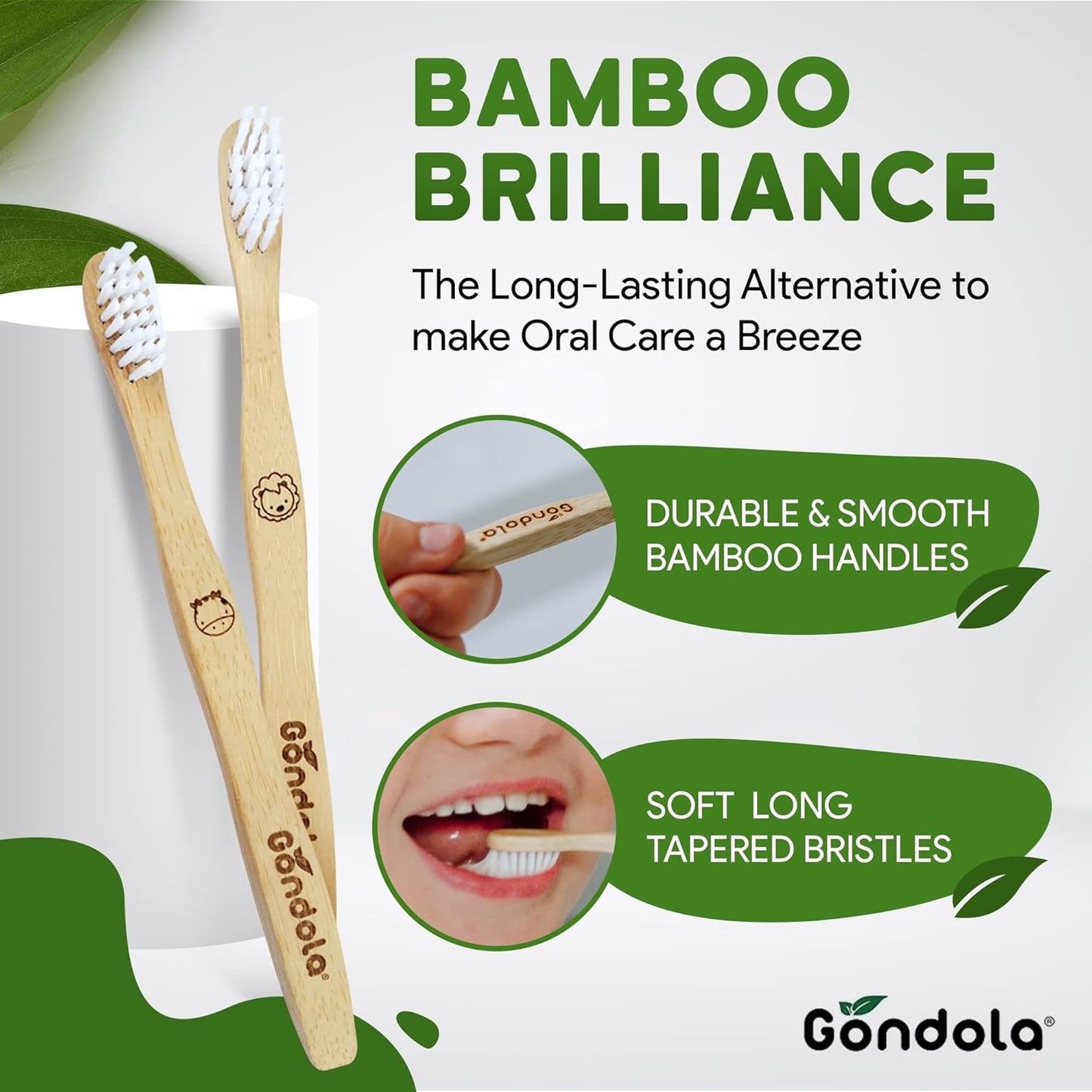 Gondola Bamboo Toothbrush (Kids - 4 Count (Pack of 1))