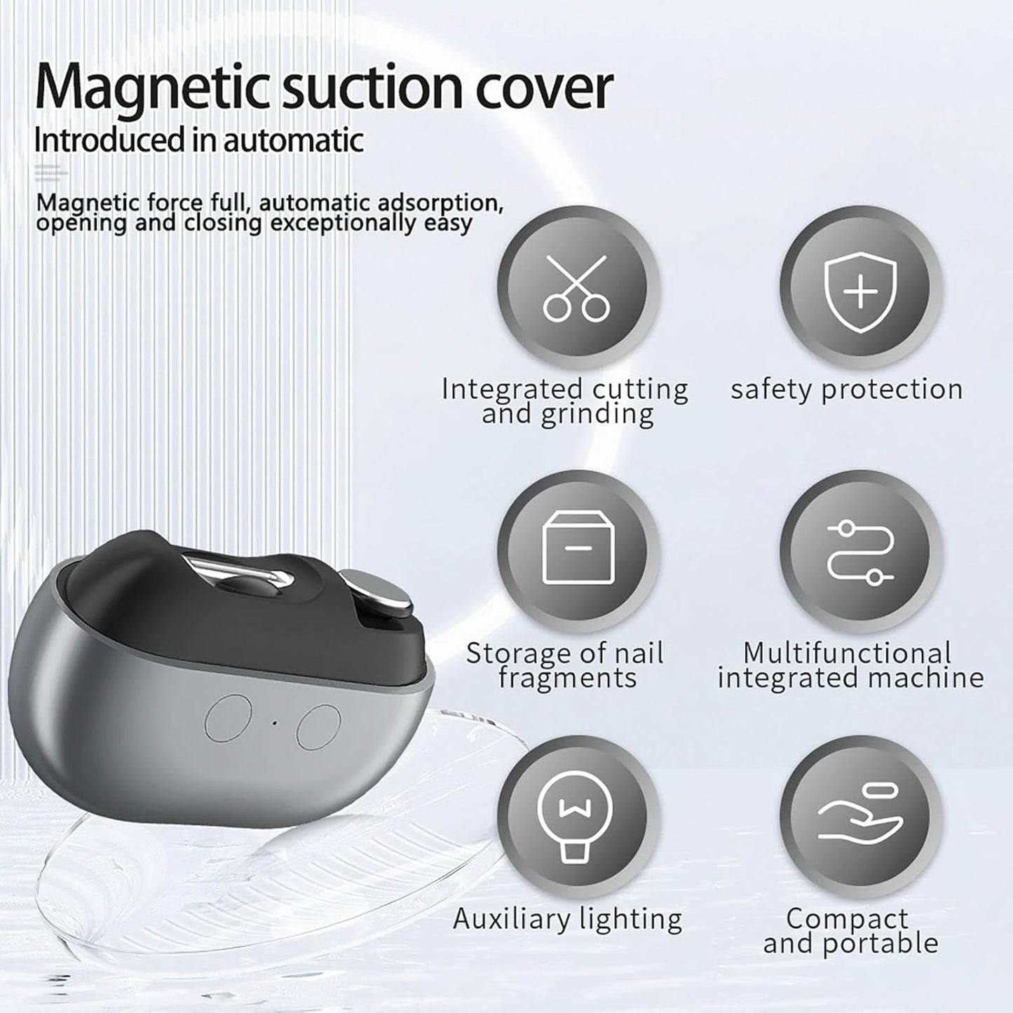 Imwing Easyclip, Imwing Nail Clipper, Vueeze Easy Clip Electric Nail Clipper & Polisher 2-in-1 with LED Light - Safe Toe & Fingernail Trimmer for Seniors, Adults, Kids, Baby (Gray)