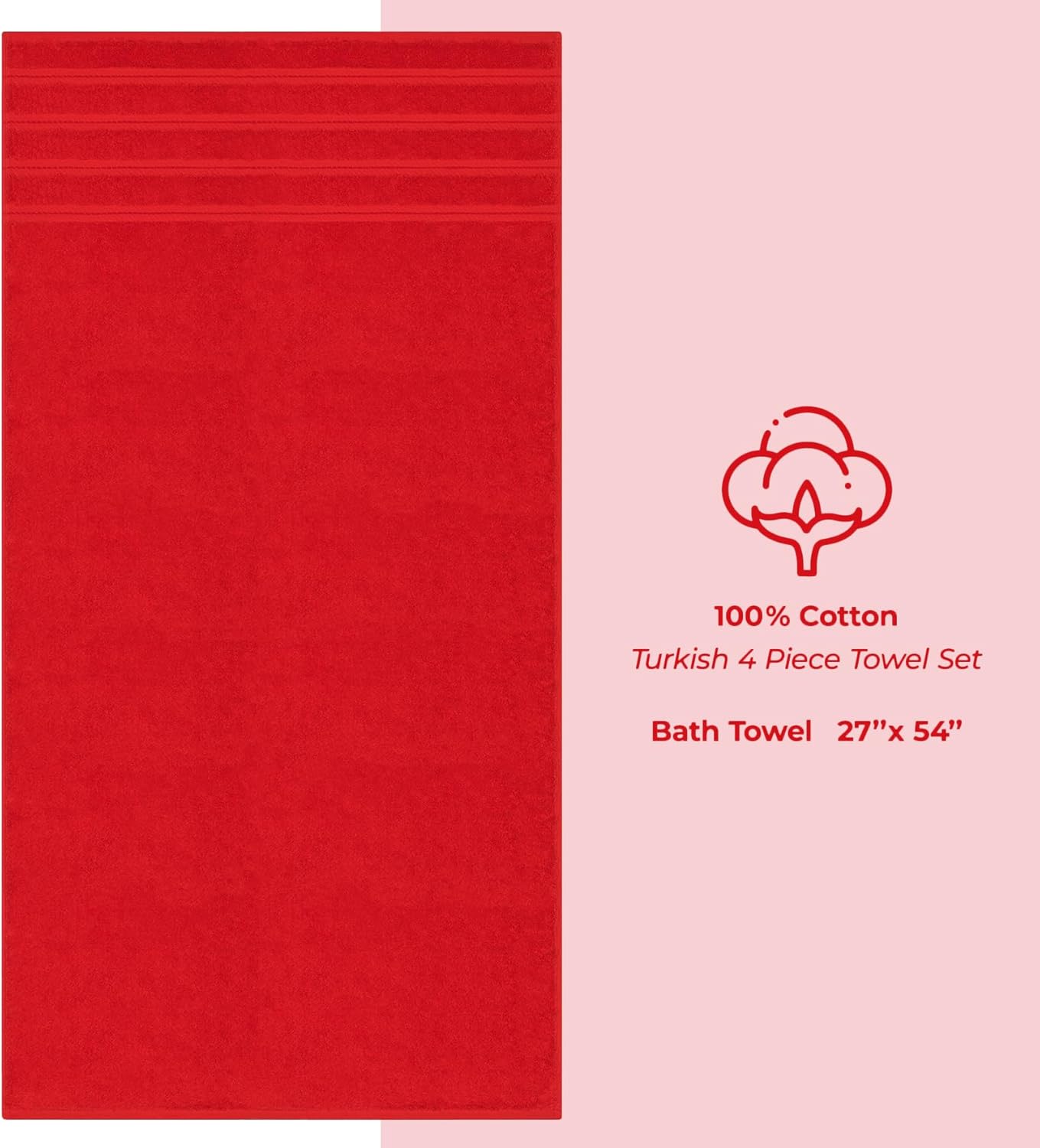 American Soft Linen Luxury 4 Piece Bath Towel Set, 600 GSM 100% Cotton Turkish Bath Towels for Bathroom, 27x54 in Large Bathroom Shower Towels, Red