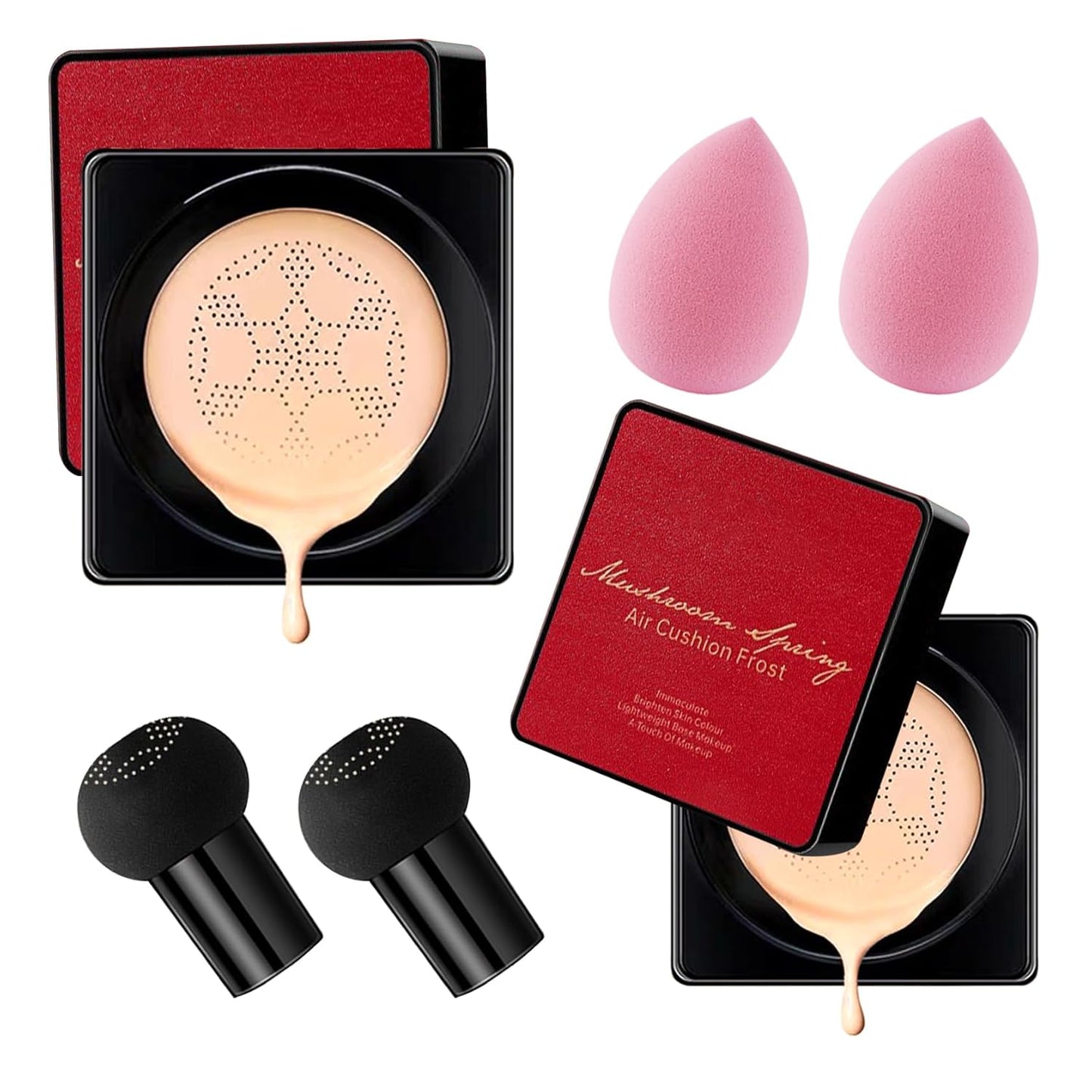 2Pcs Mushroom Head Air Cushion CC Cream Foundation Makeup,Moisturizing BB Cream Face Makeup Liquid Foundation,Long Lasting Full Coverage Concealer for All Skin Types（Natural）D