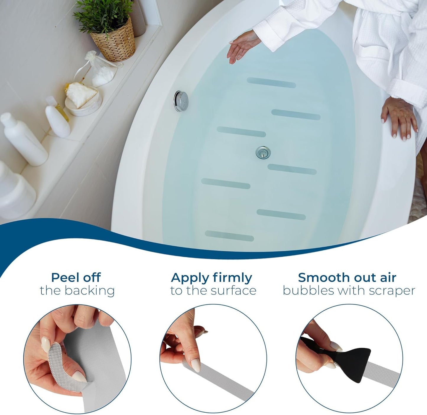 Anti Slip Shower Stickers 24 PCS, Grey Non-Slip Shower Strips for Adults, Premium Adhesive Bath Tub Stickers