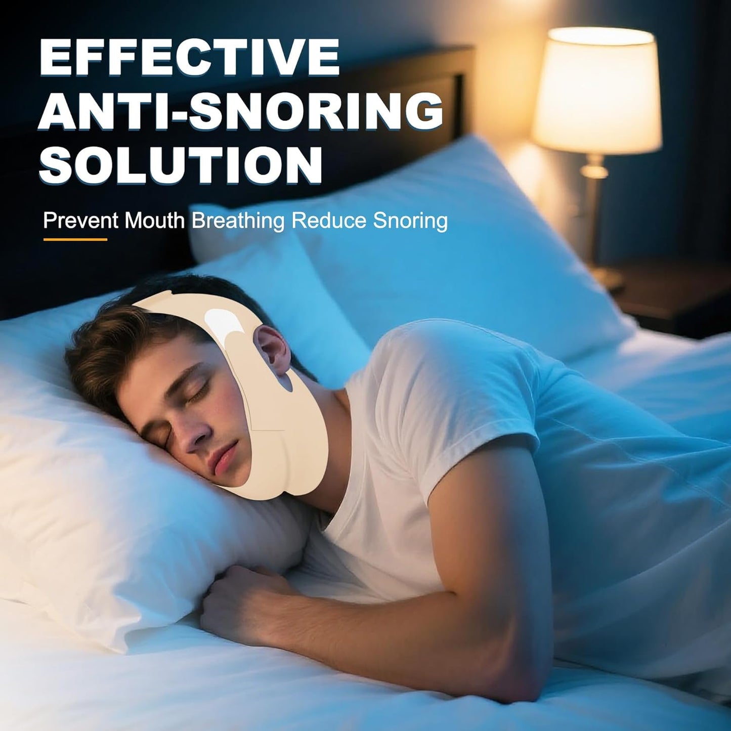 Anti Snoring Chin Strap, Chin Strap for Sleeping Adjustable High Elasticity Traceless, Comfortable Stop Snoring Solution, Breathable and Reusable Anti Snoring Devices for Men and Women (Beige)