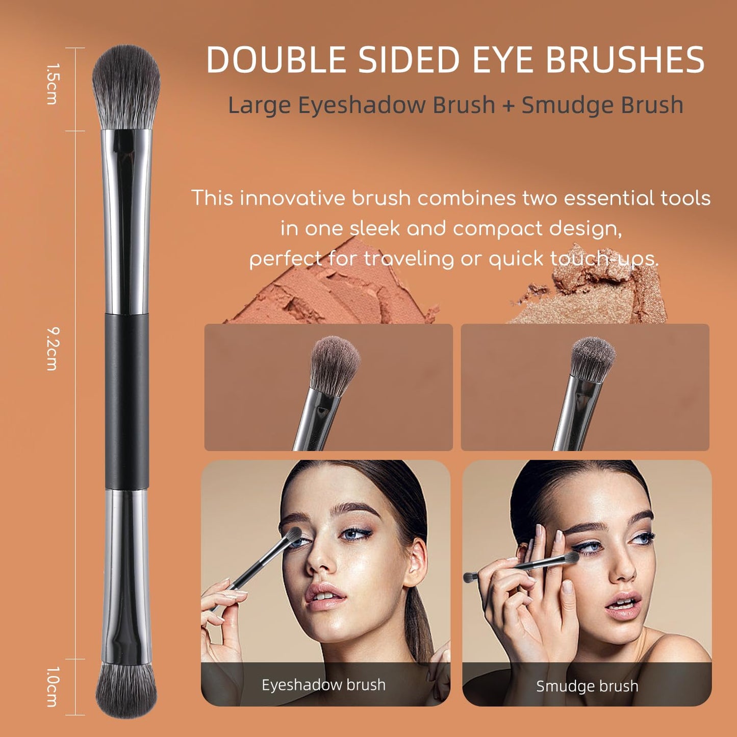 ENERGY Travel Eye Makeup Brush Set Eyeshadow Eye Blending Eyeliner Under Eye Concealer Eye Brow Smudge Makeup Kit with Portable Compact Mirror Case Double ended Makeup Brushes 4PCS