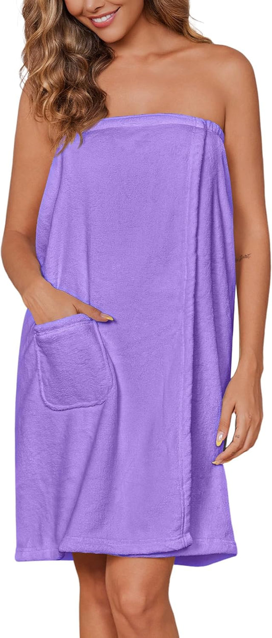 Ekouaer Women's Plush Towel Wrap Soft Lightweight Shower Wrap Absorbent Spa Body Wrap Bath Robe with Velcro S-L