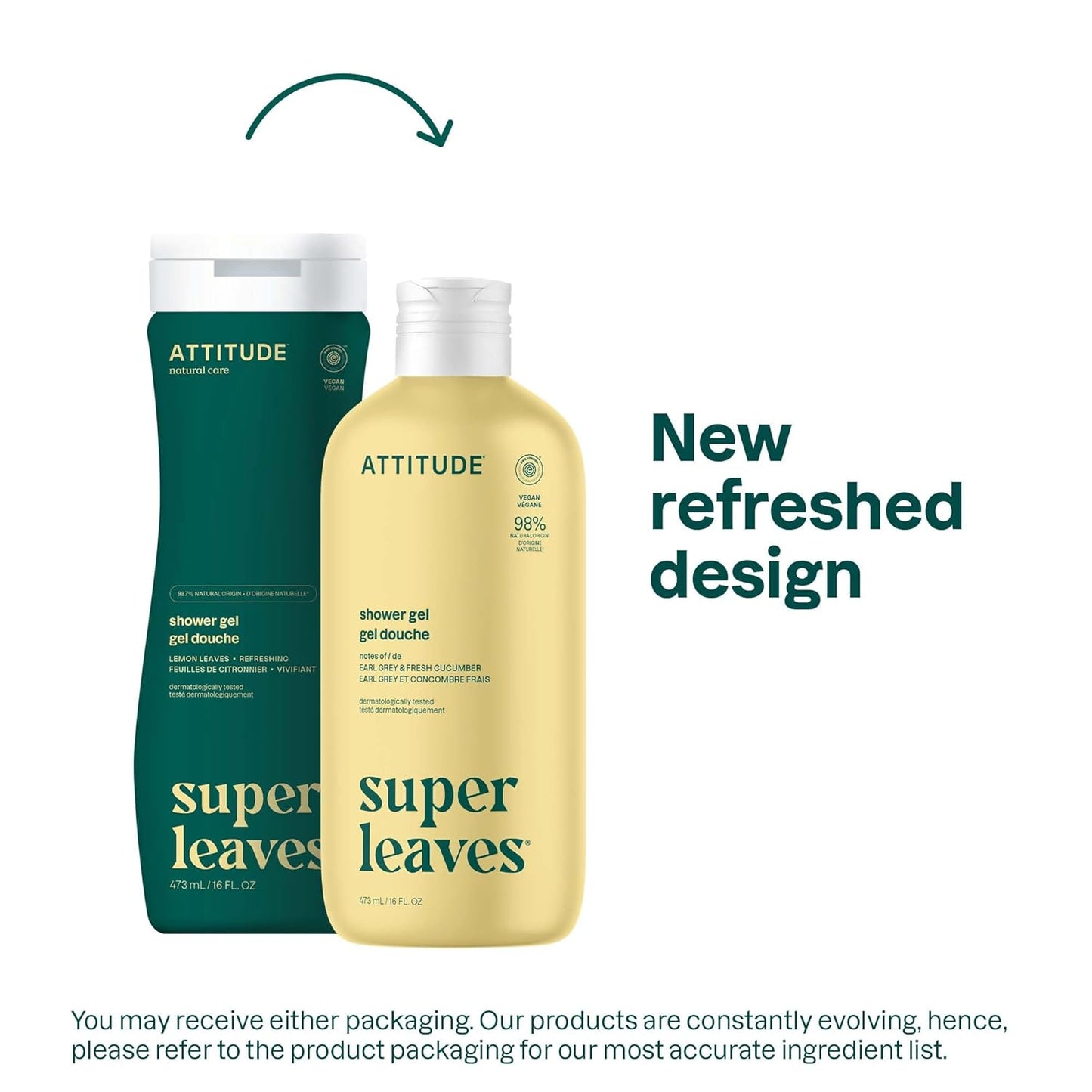 ATTITUDE Body Wash, EWG Verified Shower Gel, Dermatologically Tested, Plant and Mineral-Based, Vegan Personal Care Products, Earl Grey & Fresh Cucumber, 16 Fl Oz