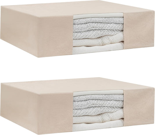 Clothes Storage Bags - 100% Cotton Canvas Sweater Storage Bags with Zipper - Reusable, Washable, Breathable, and Moth Proof Garment Bags - Convenient and Easy to Carry and Organize (2 Bags)