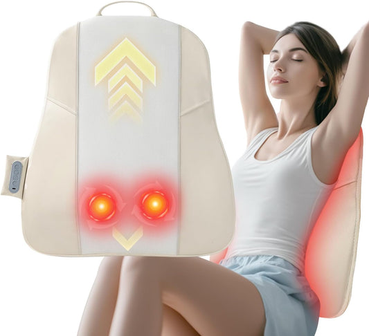 Back Massager for Pain Relief Deep Tissue, Ultrathin Rolling Up and Down Full Back Massage with Heat, 4D Shiatsu Kneading, Shoulder Massager, Extended Widened Design for Home, Office, Car Use, Beige