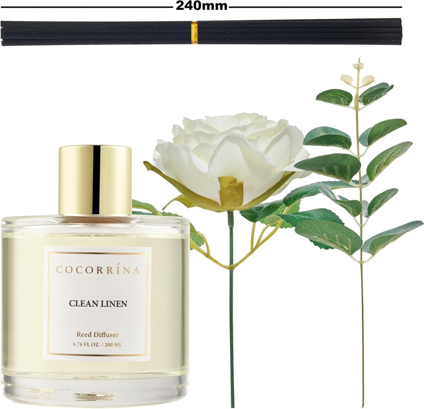 Cocorrína Flower Reed Diffuser - Clean Linen 6.7oz Scented Diffuser with Sticks Home Fragrance Essential Oil for Bathroom Shelf Decor (Artificial Flower)