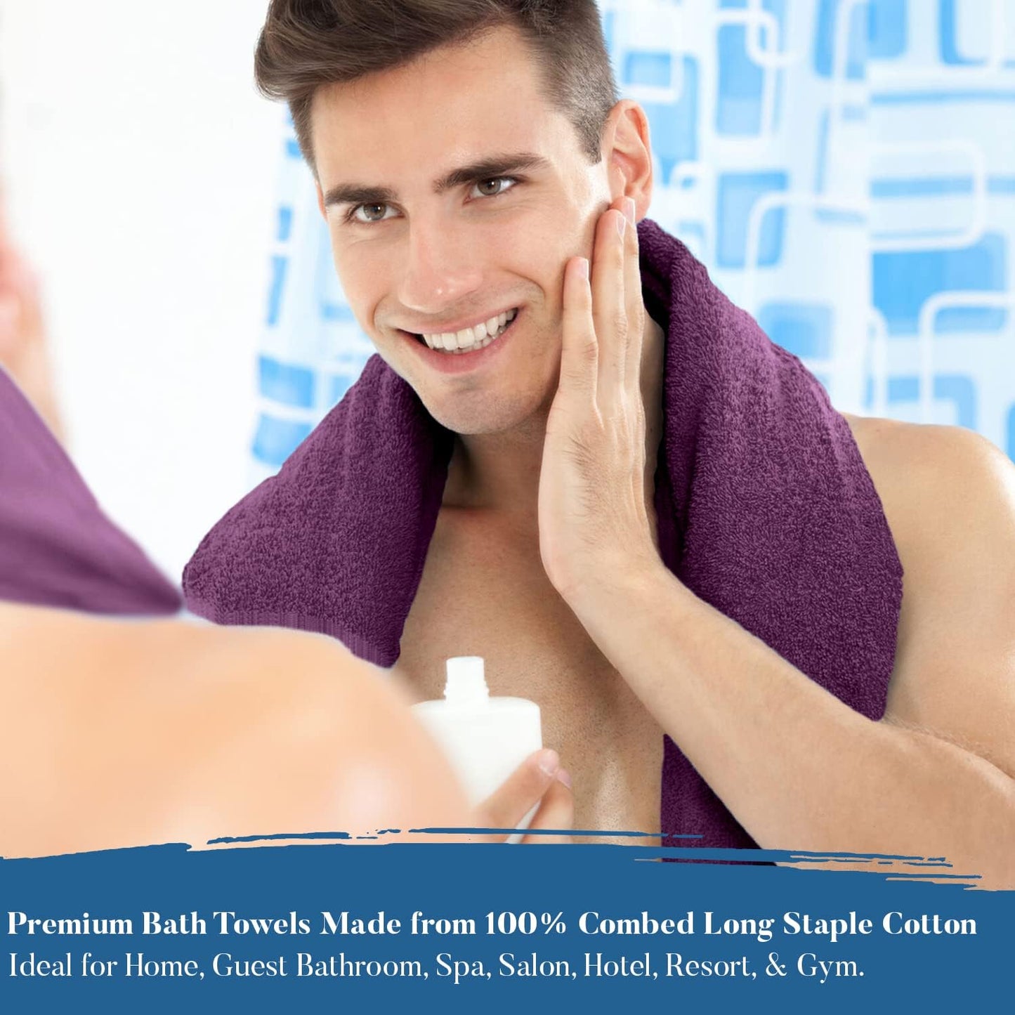 DAN RIVER Bath Towels Set of 4, 27 x 54 Inches, 100% Cotton, Larger & Lighter Weight, Quicker to Dry, Super Soft and Absorbent, Ideal Quick Dry Bath Towel for Daily Use, Purple