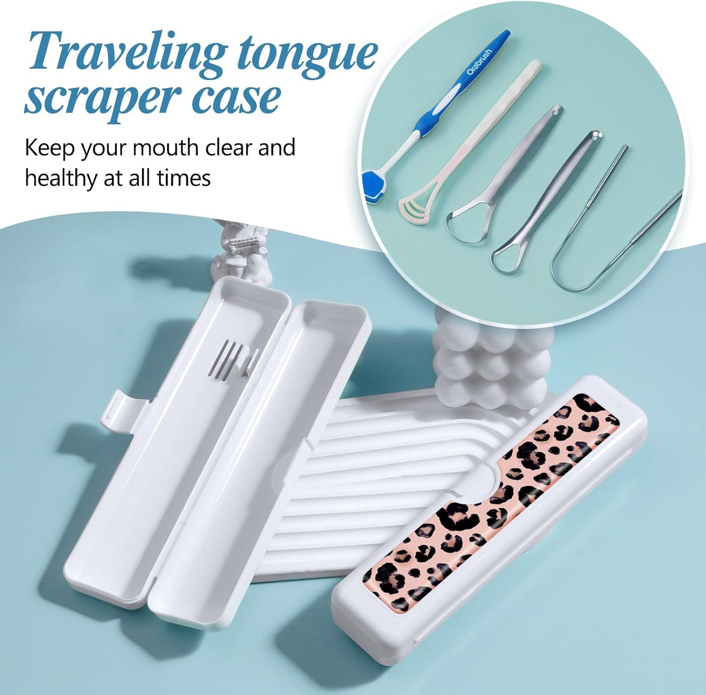 2 Pcs Toothbrush Travel Case - Colorful Pattern, Holder and Covers for Toothbrushes, Includes Tongue Scraper Case