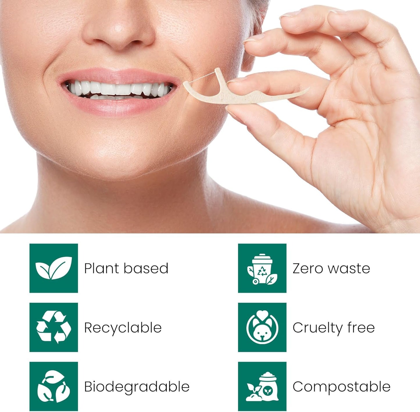 Biodegradable Dental Floss Picks for Teeth, 200 Count, Corn Straw Floss Picks, PFAS Free. Unflavored Flossers, Plant Based, Shred Resistant Floss for Adults & Kids