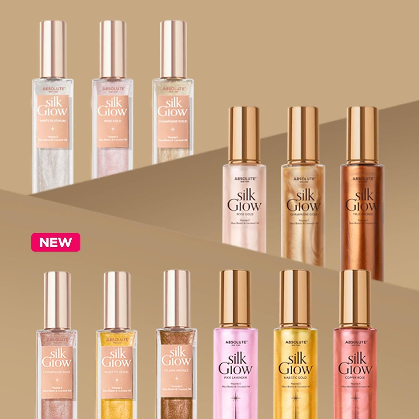 Absolute New York - Silk Glow Shimmer Mist Glow, Radiant, Shimmer Body & Face & Hair, Shea Butter, Coconut Oil, Vitamin E (SBGS11 Champagne Rose Mist, 3.4 fl oz)