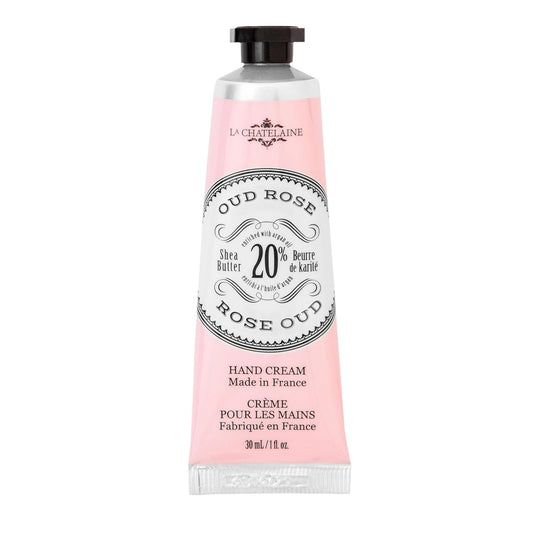 La Chatelaine 20% Shea Butter Hand Cream Travel Size, New Scent, Organic Argan Oil, Moisturizing, Nourishing, Repairing, Extra-Rich Hand Lotion, Made in France, Paraben Free, 1 oz / 30ml (Oud Rose)
