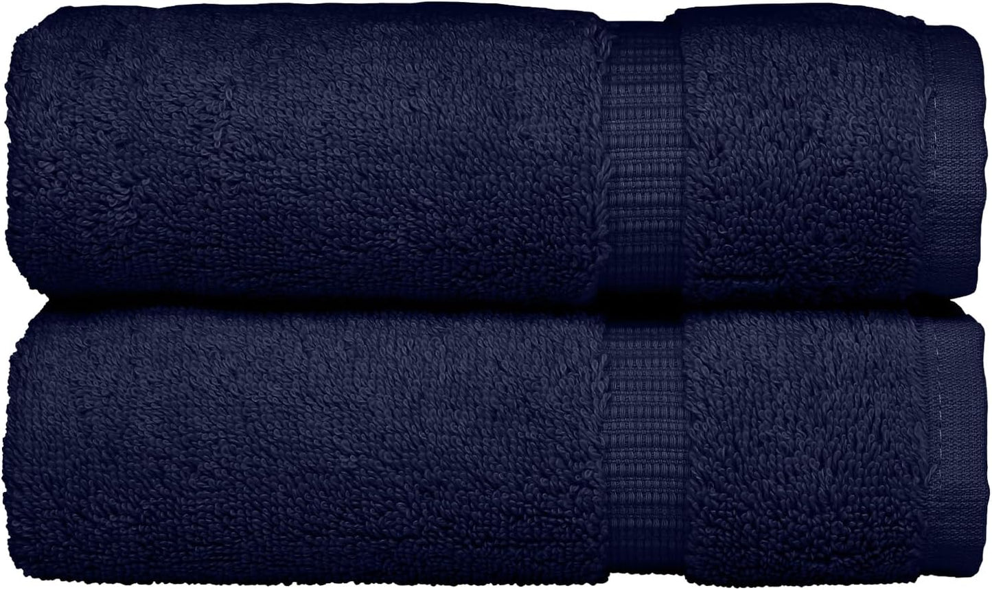 Monogrammed Hand Towel, Personalized Initial Gift, Extra Absorbent 100% Turkish Cotton - Soft Terry Finish - Set of 2 - White Block Initial G - Embroidered on Navy Blue Towels