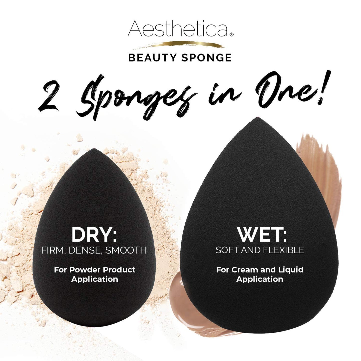 Aesthetica Cosmetics Beauty Sponge Blender - Latex Free and Vegan Makeup Sponge Blender - For Powder, Cream or Liquid Application (5 Pack)
