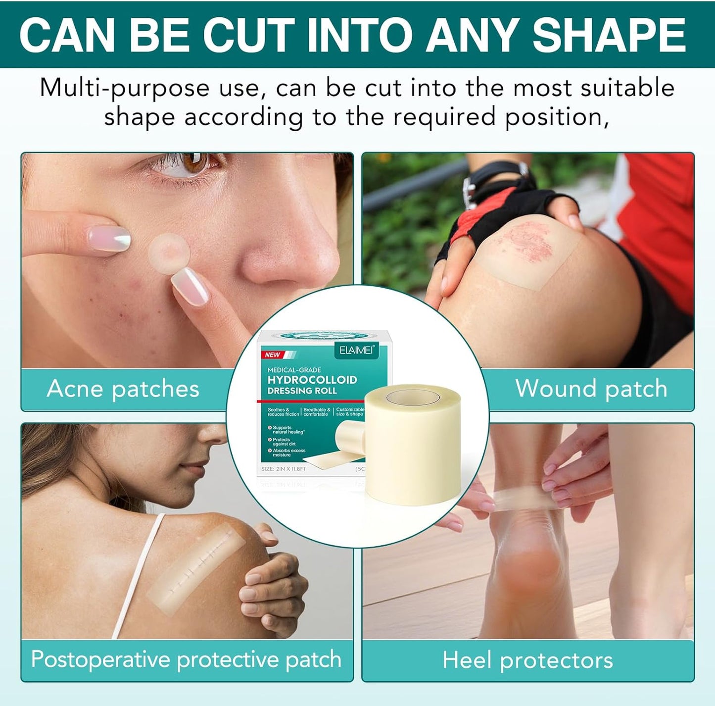 Hydrocolloid Dressing - 2IN X11.8ft Hydrocolloid Bandages Essential for Families｜Providing Best environments&Superior Protection｜Hydrocolloid Roll Freely Adjustable｜Invisible Hydrocolloid Tape 11.8ft