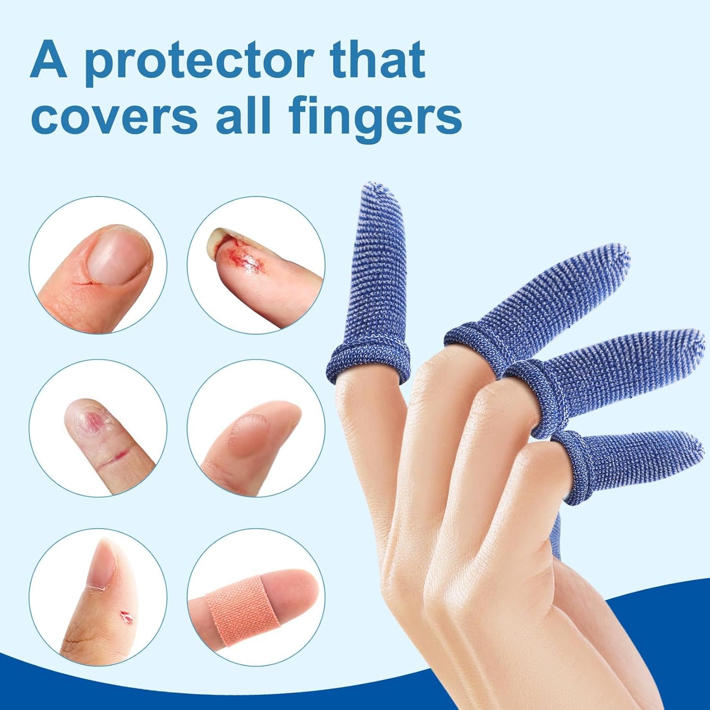 Dimora Finger Cots, Pack of 60 (Medium Size) Finger Protectors, Breathable Bandages for Wound Care, Stretchy Sleeves for Gardening, Fitness and Cargo Handling, Blue