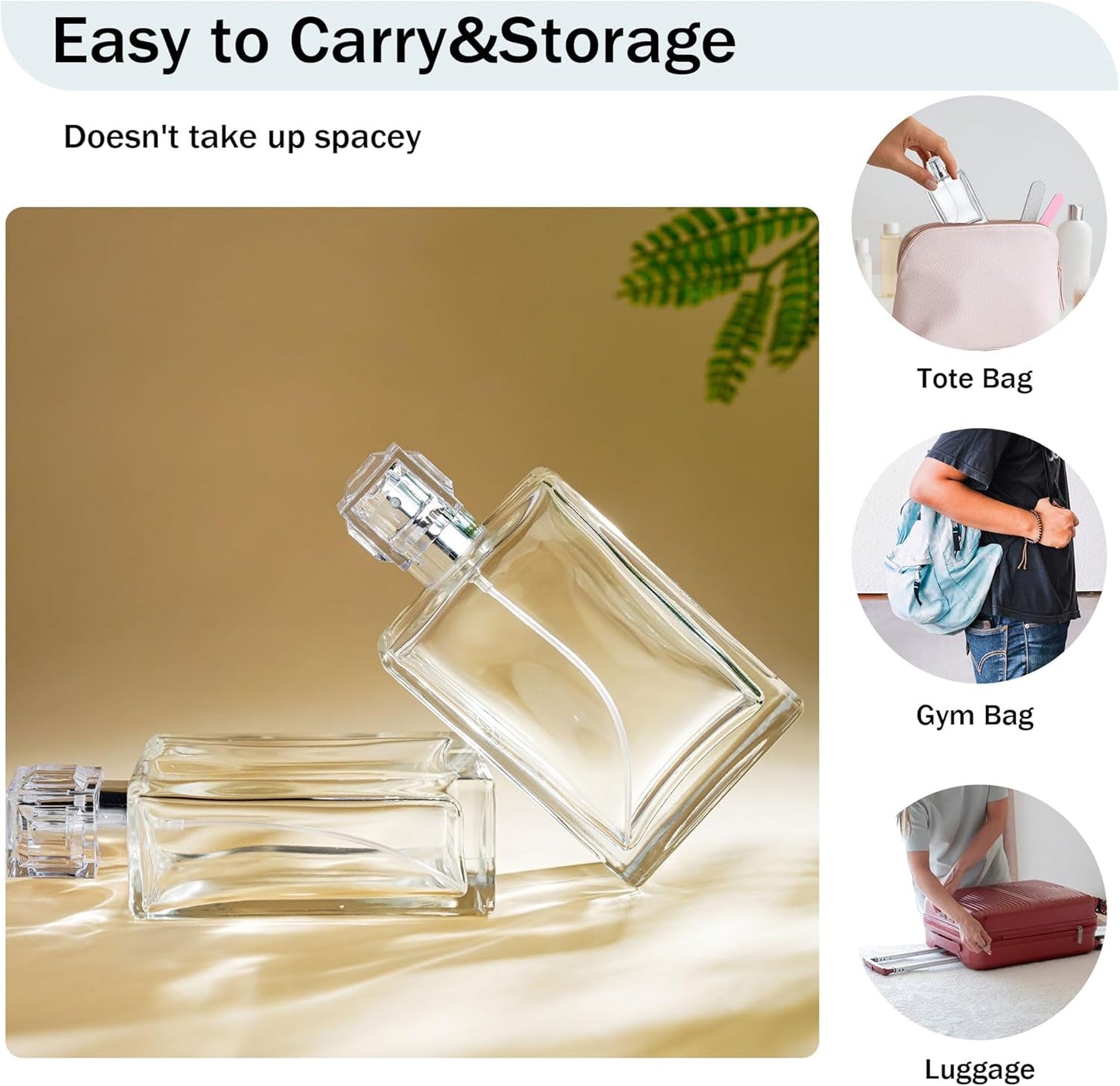 YU FENG Glass Perfume Bottles Empty Spray Refillable Atomizer 2 Pack 100ml/3.4oz（Square）