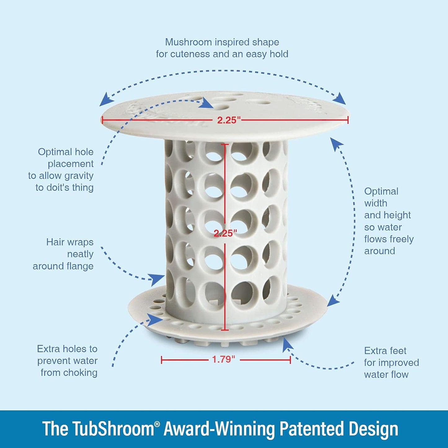 TubShroom the Revolutionary Tub Drain Protector Hair Catcher/Strainer/Snare, Gray (TSGRA454)