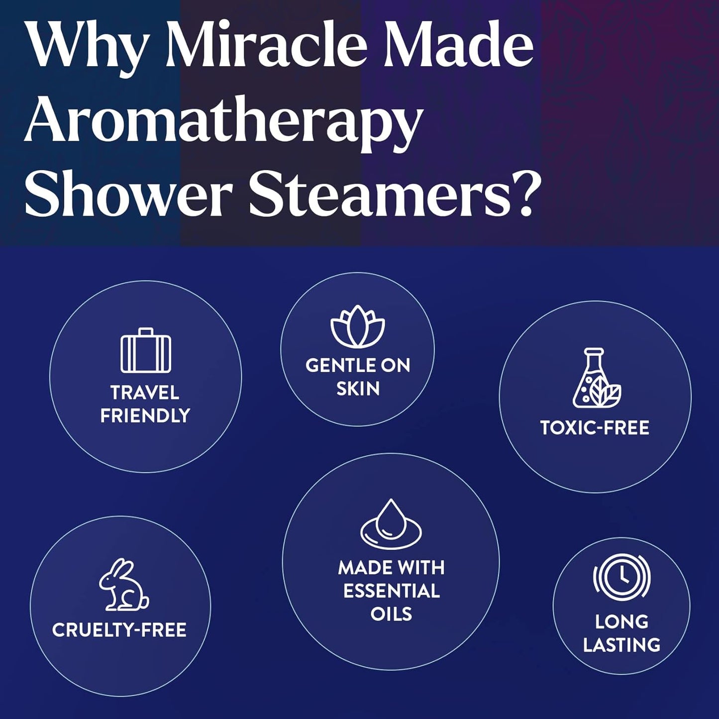 Miracle Made Lavender Aromatherapy Shower Steamers – Essential Oil Shower Bombs for Relaxation, Nasal Relief & Daily Self-Care – 15 Shower Melt Tablets