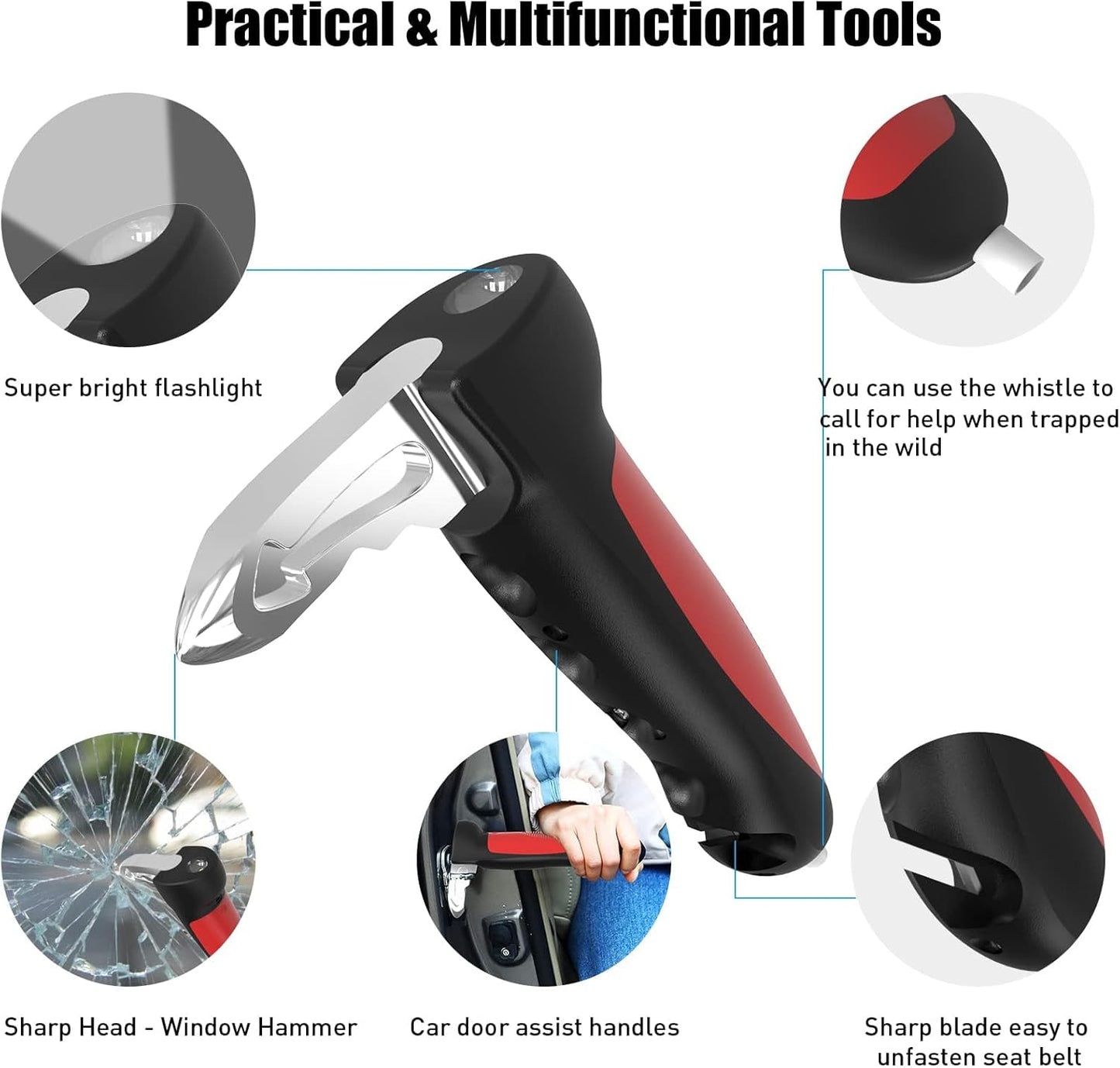 5 in 1 Vehicle Support Handles Elderly Portable Automotive Door Assist Handles Multifunction Car Handle for Elderly and Handicapped (Red-1PCS)