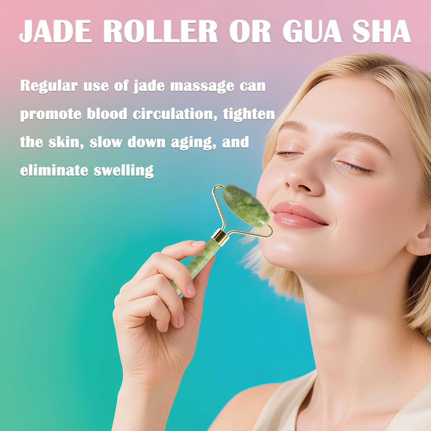 Jade Roller Gua Sha Tools - Nature Gua Sha Facial Tool Skin Tightening Face Massager Anti-Aging Jade Face Roller Puffiness Reducing Guasha Stone for Women Men