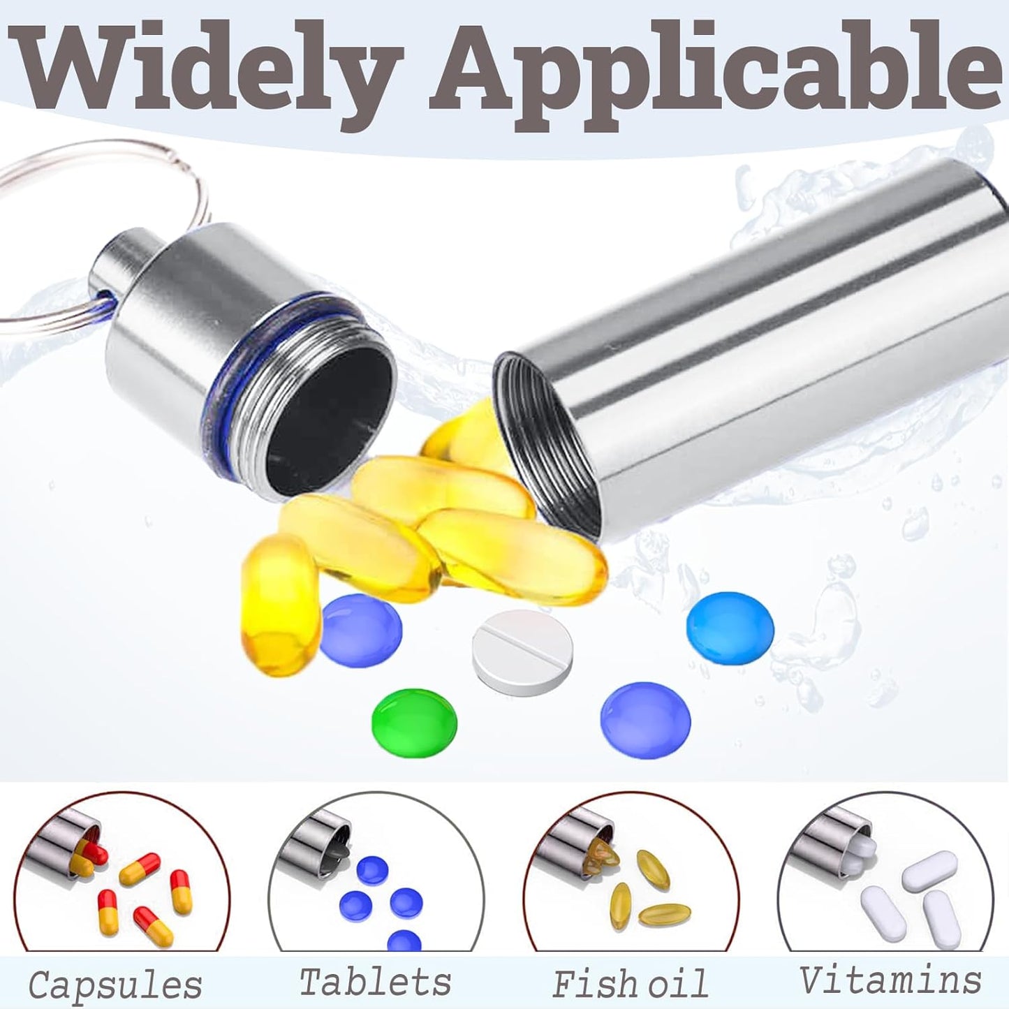 4pcs Pill Case, Travel Pill Case, Keychain Pill Holder, Portable Container Mini Metal Case,Small Portable Waterproof Pill Boxes with Keychain, Medicine Bottle for Outdoor Camping Travel