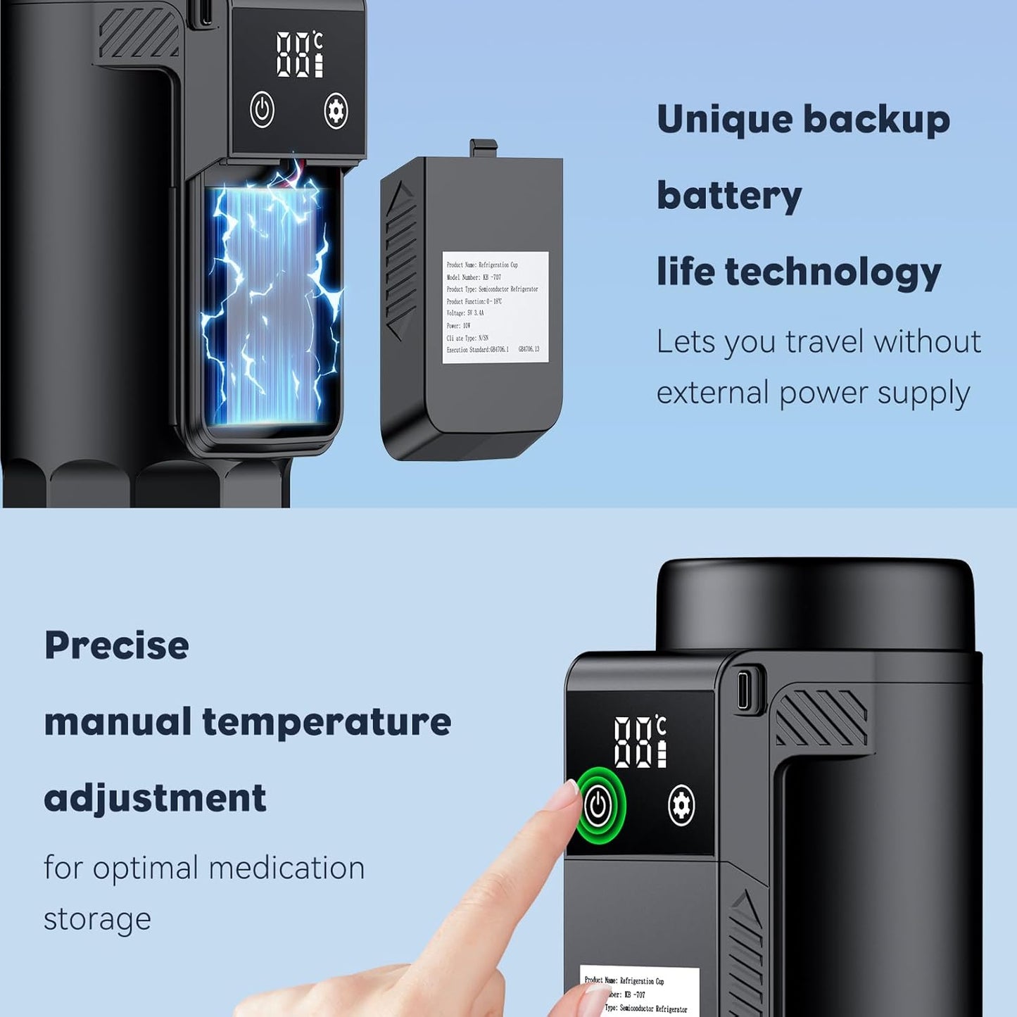 Insulin Cooler Travel Case TSA Approved – Portable Diabetic Medication Cooler with USB Charging & Backup Battery, Keeps Insulin at 32–64°F, Fits 1–7 Pens, for Travel & Daily Use (Black)