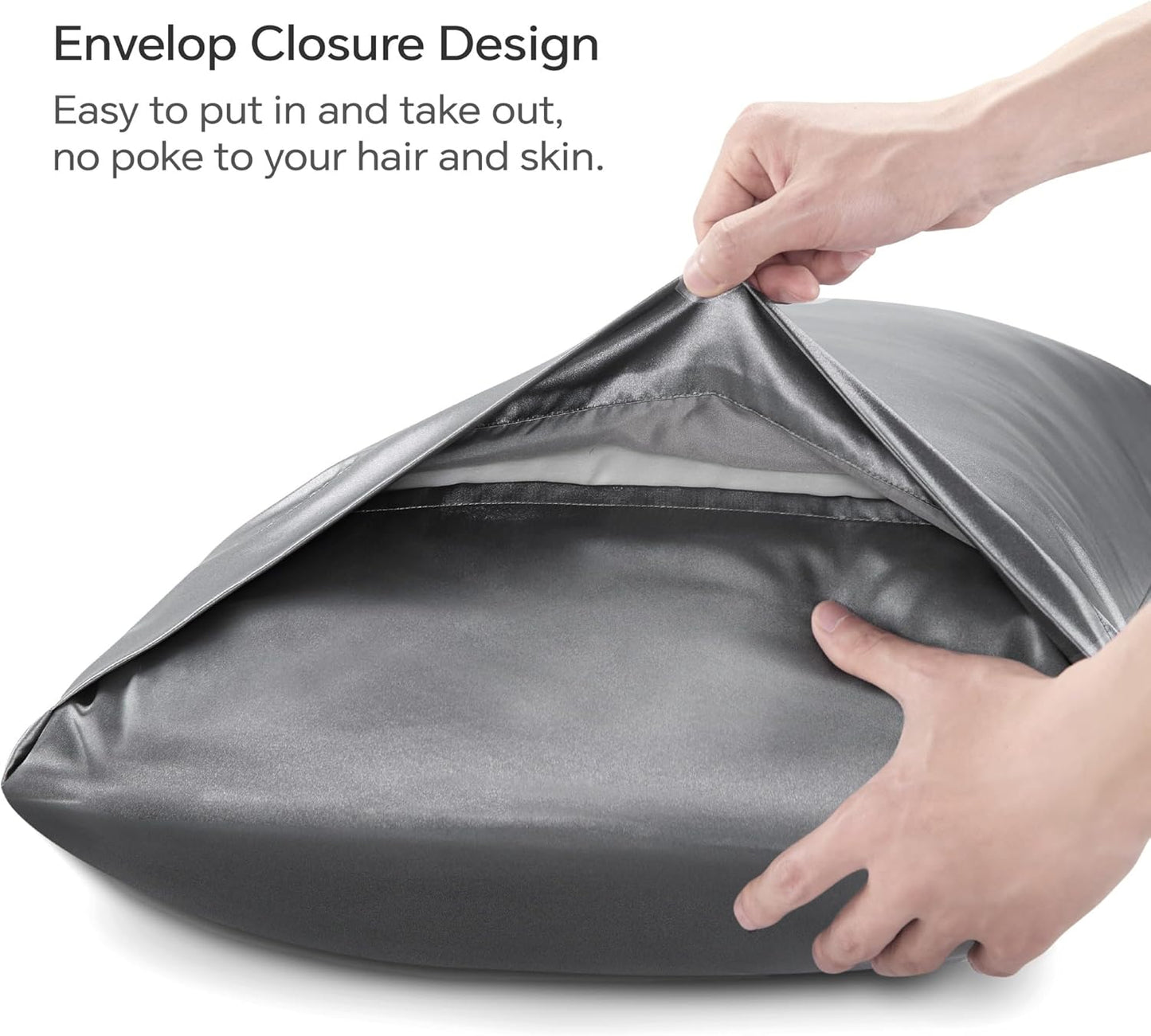 BEDELITE Satin Body Pillow Cover 2 Pack, Super Soft and Cooling Body Pillow Pillowcase for Hair and Skin, Breathable Silky Full Long Pillowcase Cover(20"x54", Dark Grey)