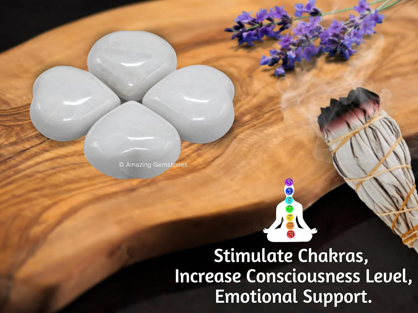 Amazing Gemstone Snow Quartz White Agate Crystal Heart Palm Stone - Pocket Massage Worry Stone for Natural Body Chakra Balancing, Reiki Healing and Crystal Grid