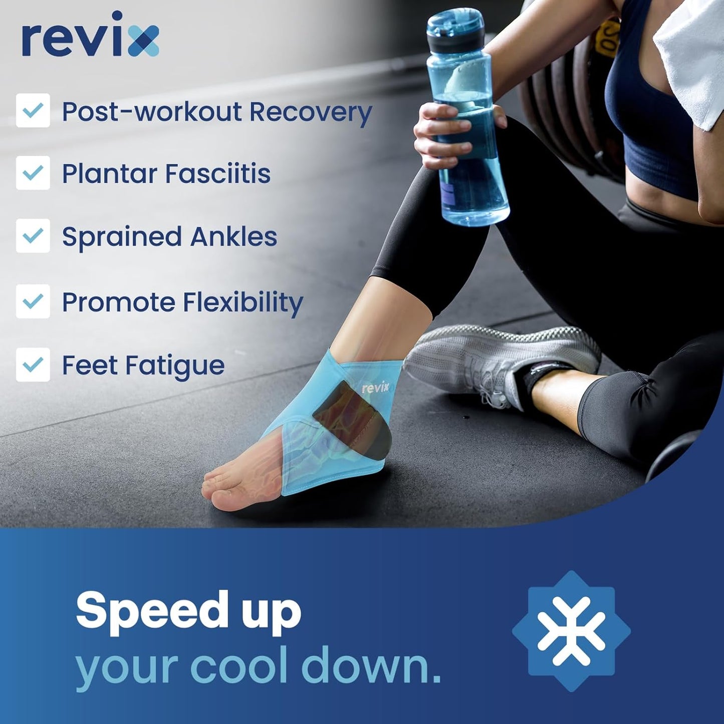 REVIX Ankle Ice Pack Wrap – Reusable Gel Cold Compression for Foot Discomfort, Ice Wrap for Feet Swelling and Recovery, Plantar Fasciitis, Achilles Tendonitis, and Sprained Ankles, 2 Packs
