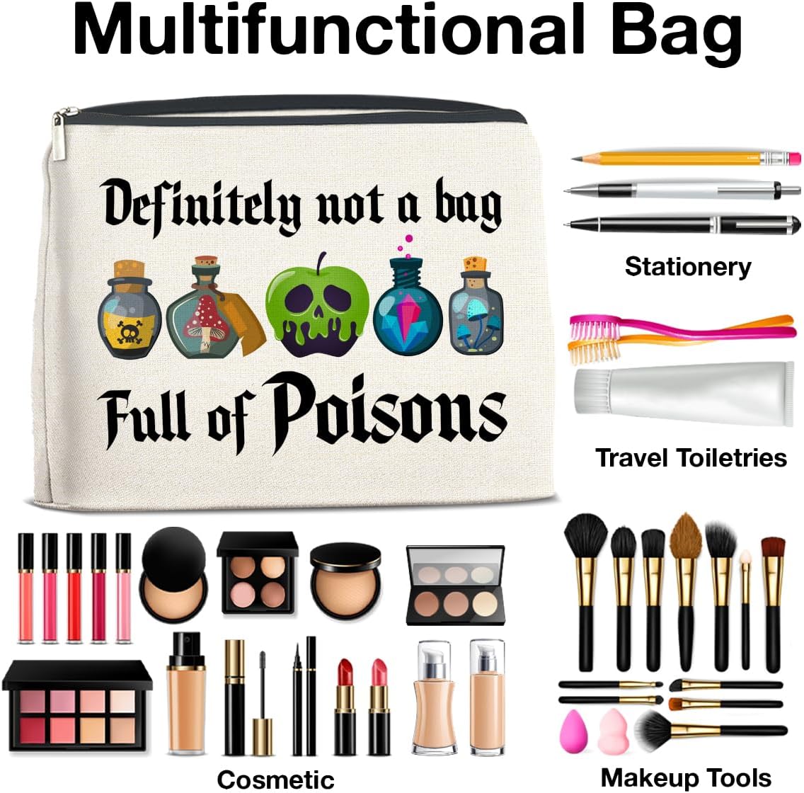 Witch Makeup Bag Gifts for Women Poison Enthusiast Halloween Witchy Cosmetic Bag Zipper Pouch