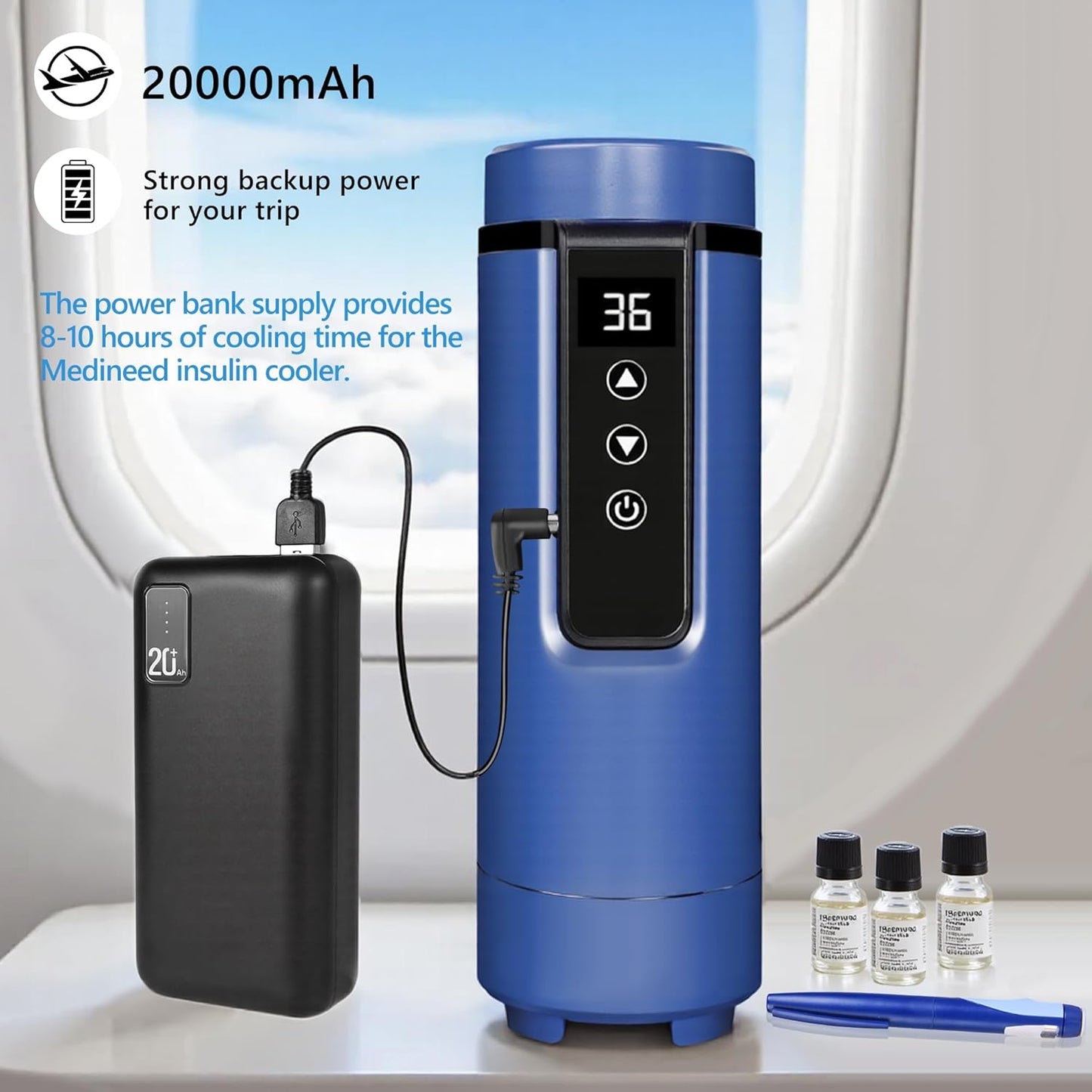 Insulin Cooler Travel Case Tsa Approved, USB Charger Diabetes Travel Case Medicine Organizer, 1-7 Pens Medication Cooler Refrigerated Medicine Box for Diabetic Supplies Carrying (Navy)