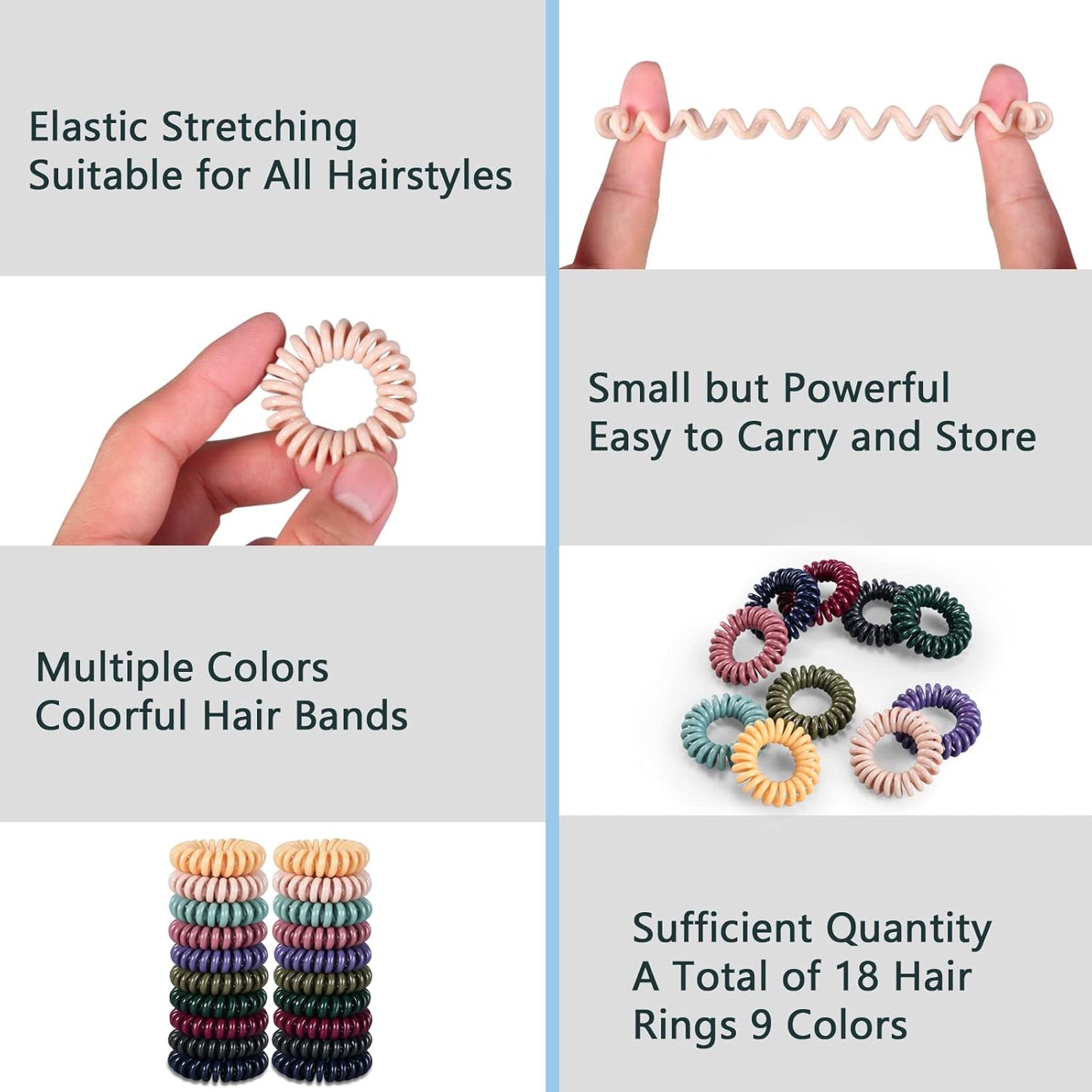 20Pcs Hair Elastics, No Crease Spiral Hair Ties Hair Bands MultiColor Waterproof Phone Cord Hair Scrunchies Hair Coils Accessories for Women Girls