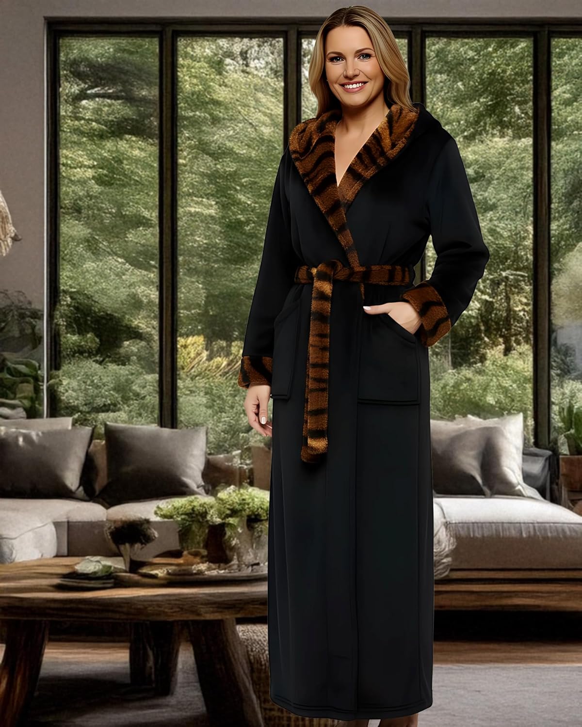 Alexander Del Rossa Womens Robe, Long Plush Bathrobe with Hood, Hooded Robes for Women Plus Size Bath Robe