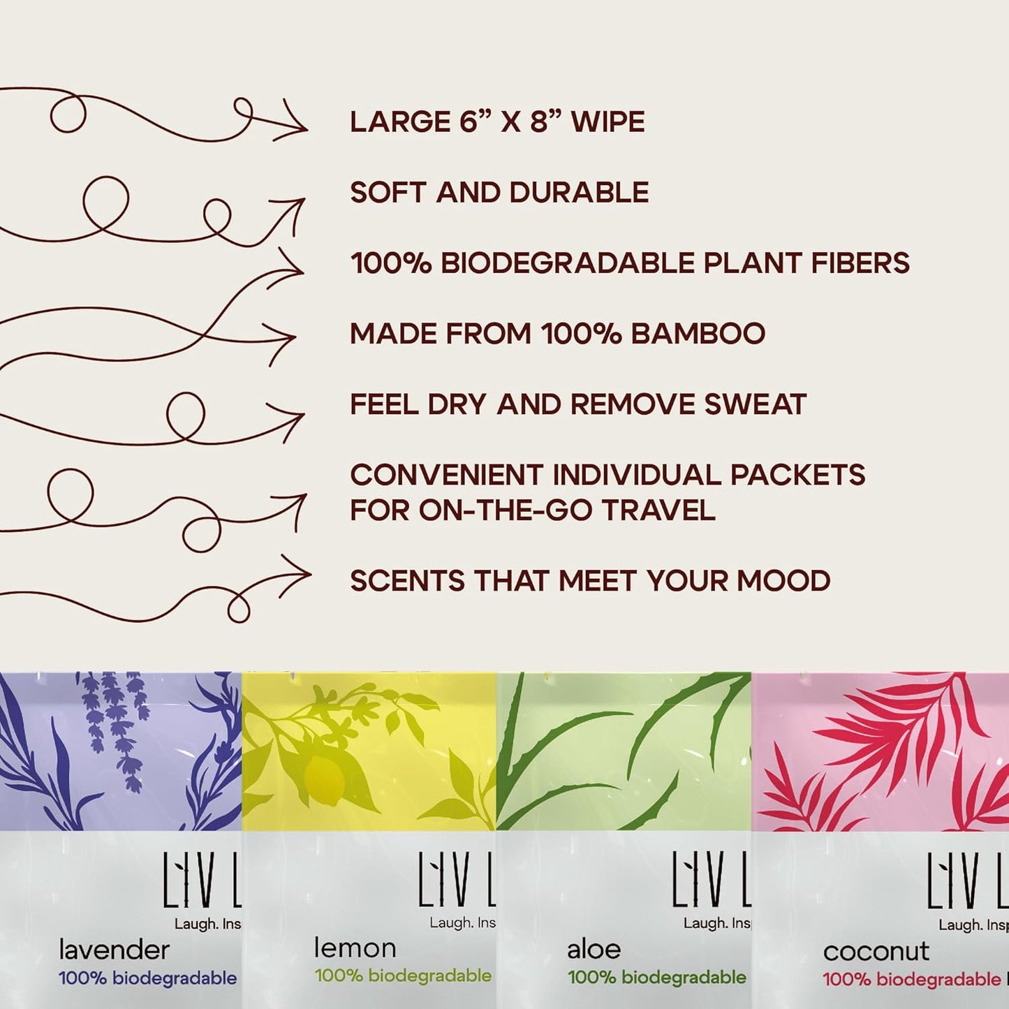 Bamboo Deodorant Wipes - 30 count - Individually Packaged - Aromatherapy Scent (Lavender)