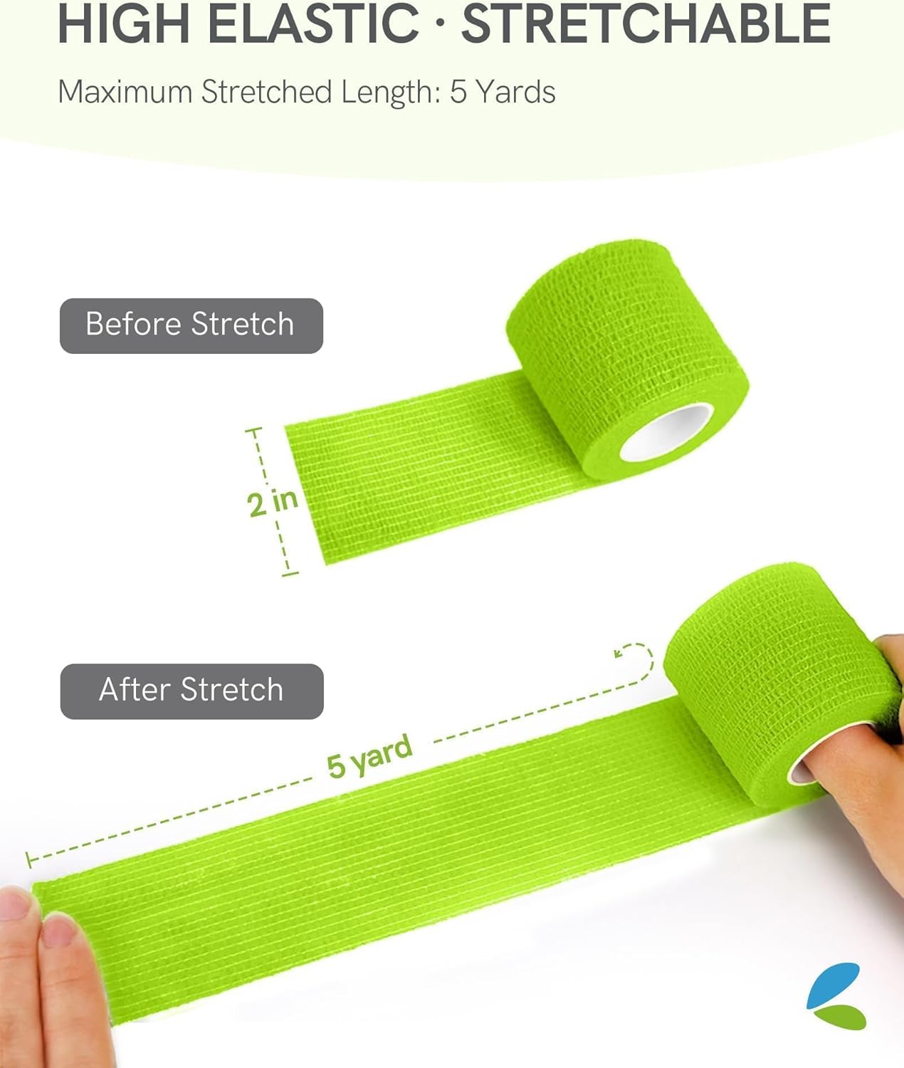 FriCARE Self Adhesive Bandage Wrap, Medical Tape in First Aid Kit, Cohesive Bandages for Wounds Sport Vet, 2 Inches X 5 Yards 6 Rolls, Grass Green