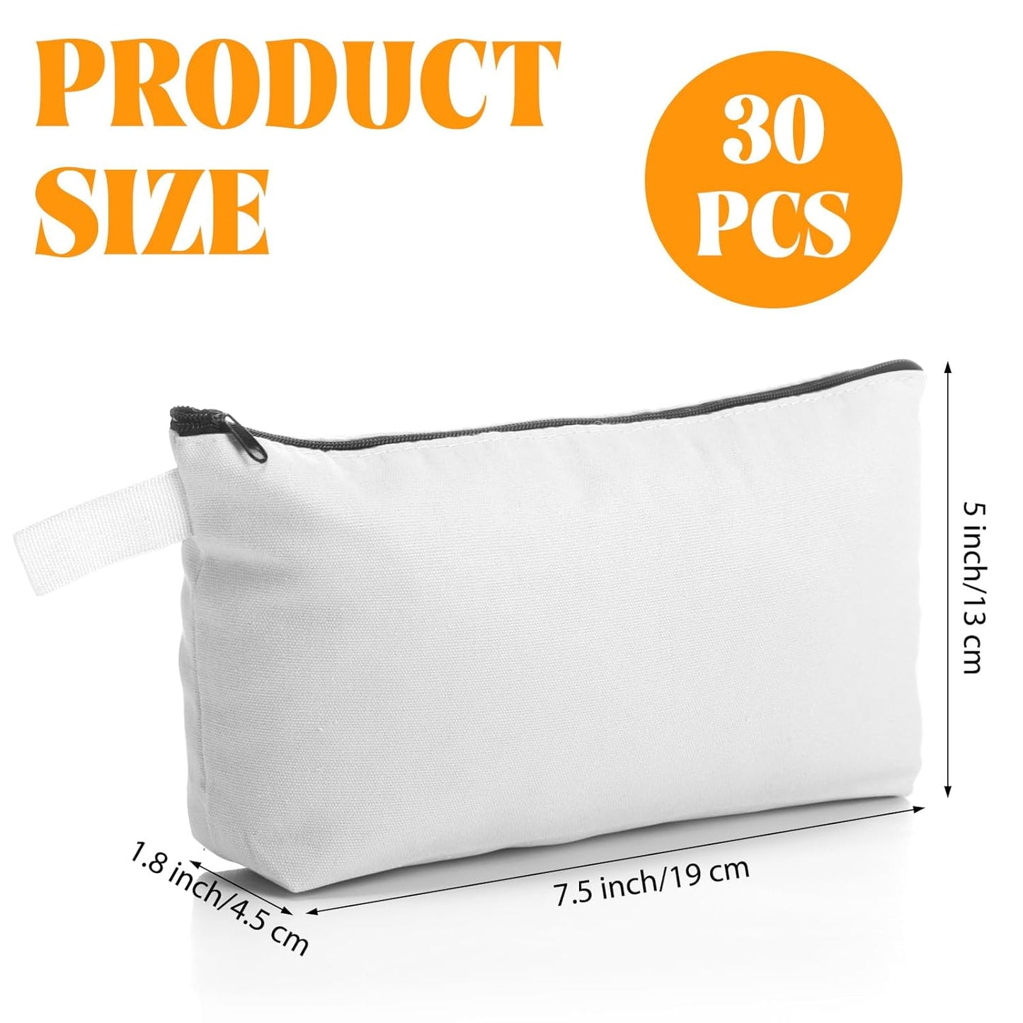 Saintrygo 30 Pcs Makeup Bag Travel Canvas Cosmetic Bag Bulk Multipurpose Small Makeup Pouch for Purse Portable Blank Zipper Toiletry Organizer DIY for Women Assorted Color(White,9.8 x 5 x 2 Inch)