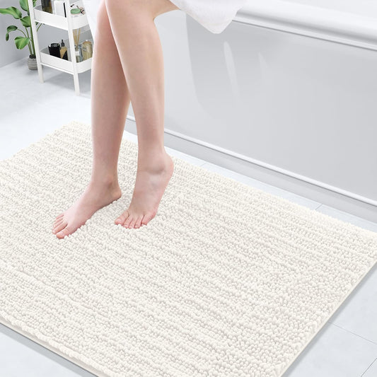 Arotive Luxury Chenille Bathroom Rug Mat, Extra Soft Thick Absorbent Shaggy Bath Rugs, Non-Slip Machine Wash Dry, Plush Bath Mats for Bathroom, Shower and Tub, 47x32, Ivory