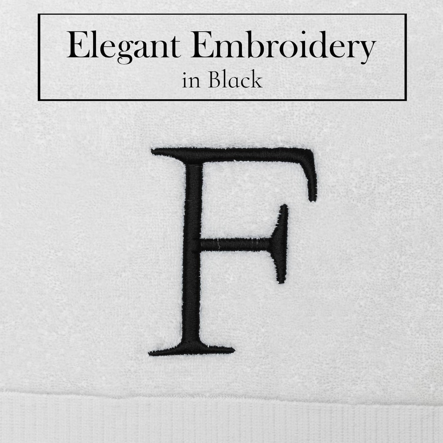 Black Monogramme d Hand Towel for Bathroom - Initial Hotel Quality Decorative Embroidered Luxury Towel for Powder Room, Spa - GOTS Organic Certified - Set of 2 Letter F