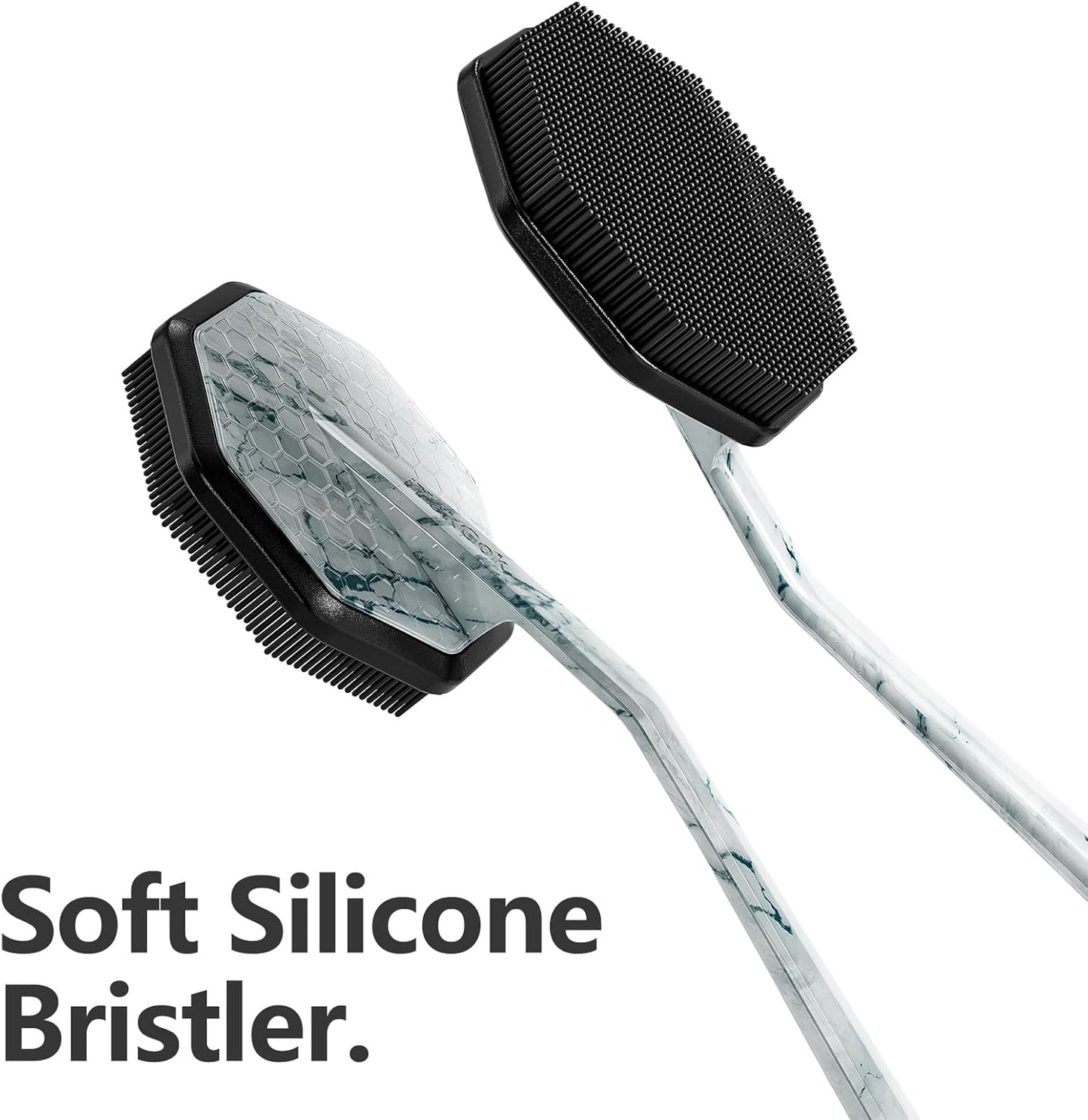 iTokGoK® Platinum Green Emerald Silicone Back Scrubber with Long Handle Back Brush for Shower,Silver-Infused Back Scrubber for Men and Women