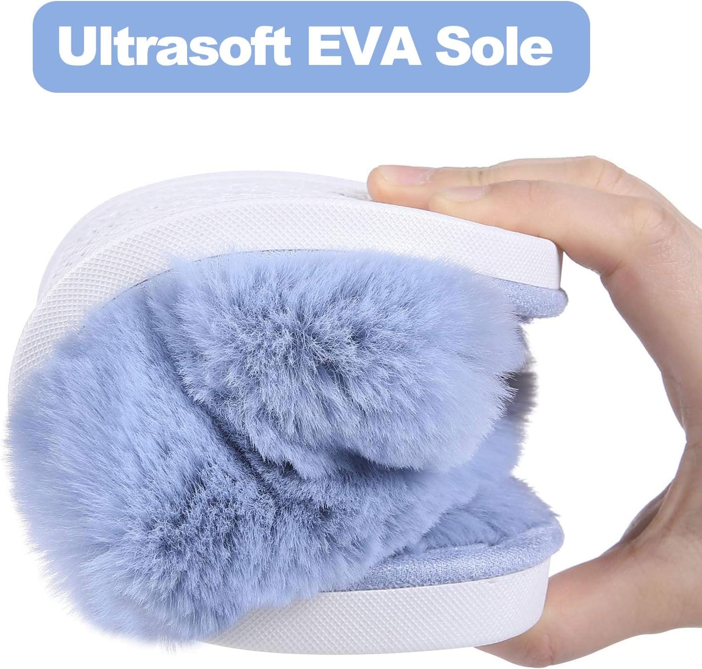 Evshine Women's Fuzzy Slippers Cross Band Memory Foam House Slippers Open Toe
