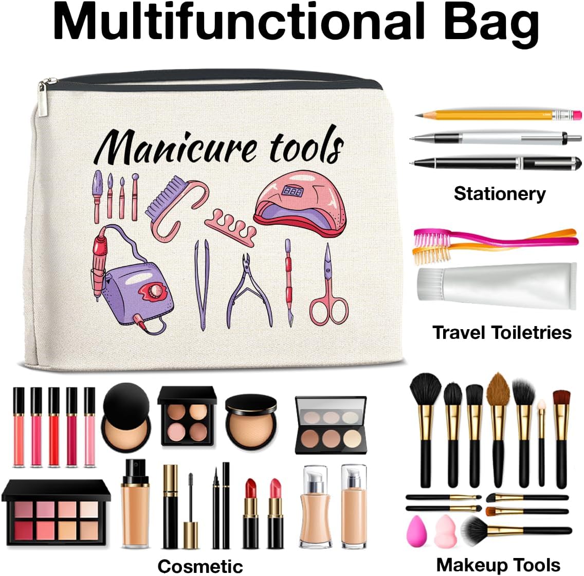 Manicurist Nail Tech Gifts Makeup Bag Gifts for Women Nail Technician Artist Cosmetic Bag Manicure Tools Zipper Makeup Pouch