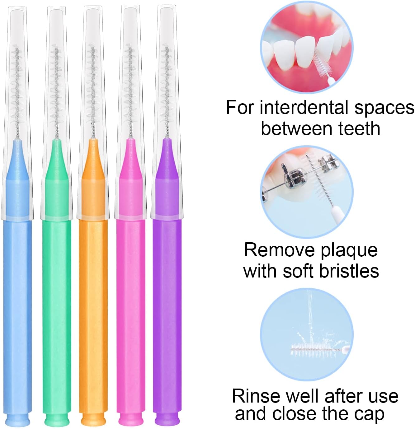 EasyHonor Braces Brush for Cleaner Interdental Toothpick Dental Tooth Flossing Head Oral Hygiene Flosser Cleaners Cleaning Tool (5Colors,75pcs)