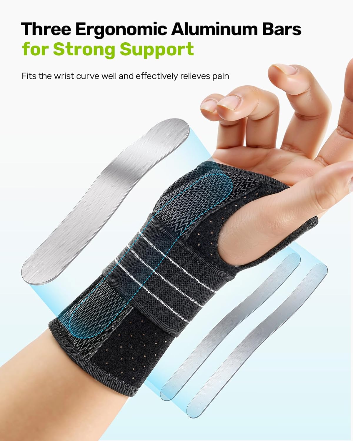Carpal Tunnel Wrist Brace, Adjustable Night Wrist Support with 3 Metal Splints, Hand Brace for Men Women No Pressure on Thumb, Splint Stabilizer for Work, Gray Left Hand, Size S