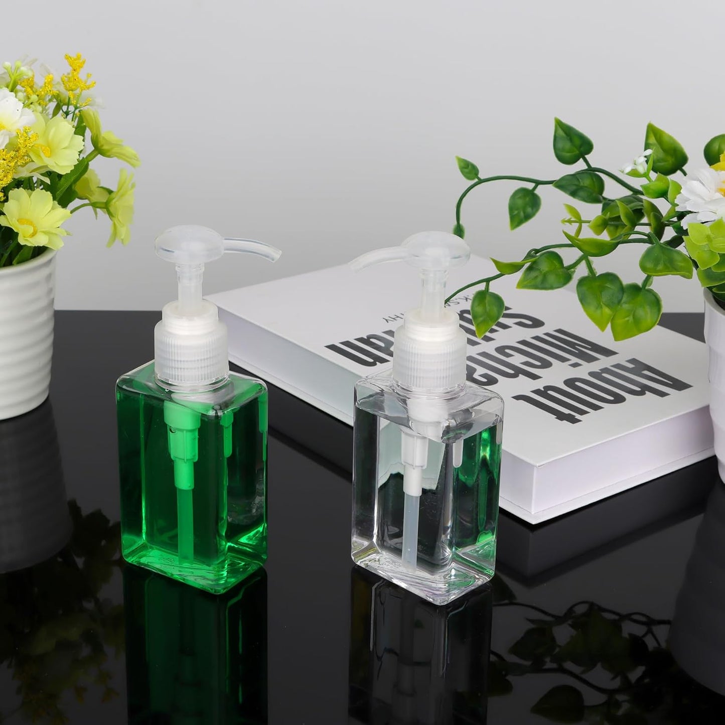 100ml (3.4oz) Pump Bottle Dispenser Jansburg 2 Pack Refillable Flat Square Plastic Lotion Dispenser Leakproof Empty Lotion Pump Bottle for Essential Oil Soap Lotion Shampoo Clear